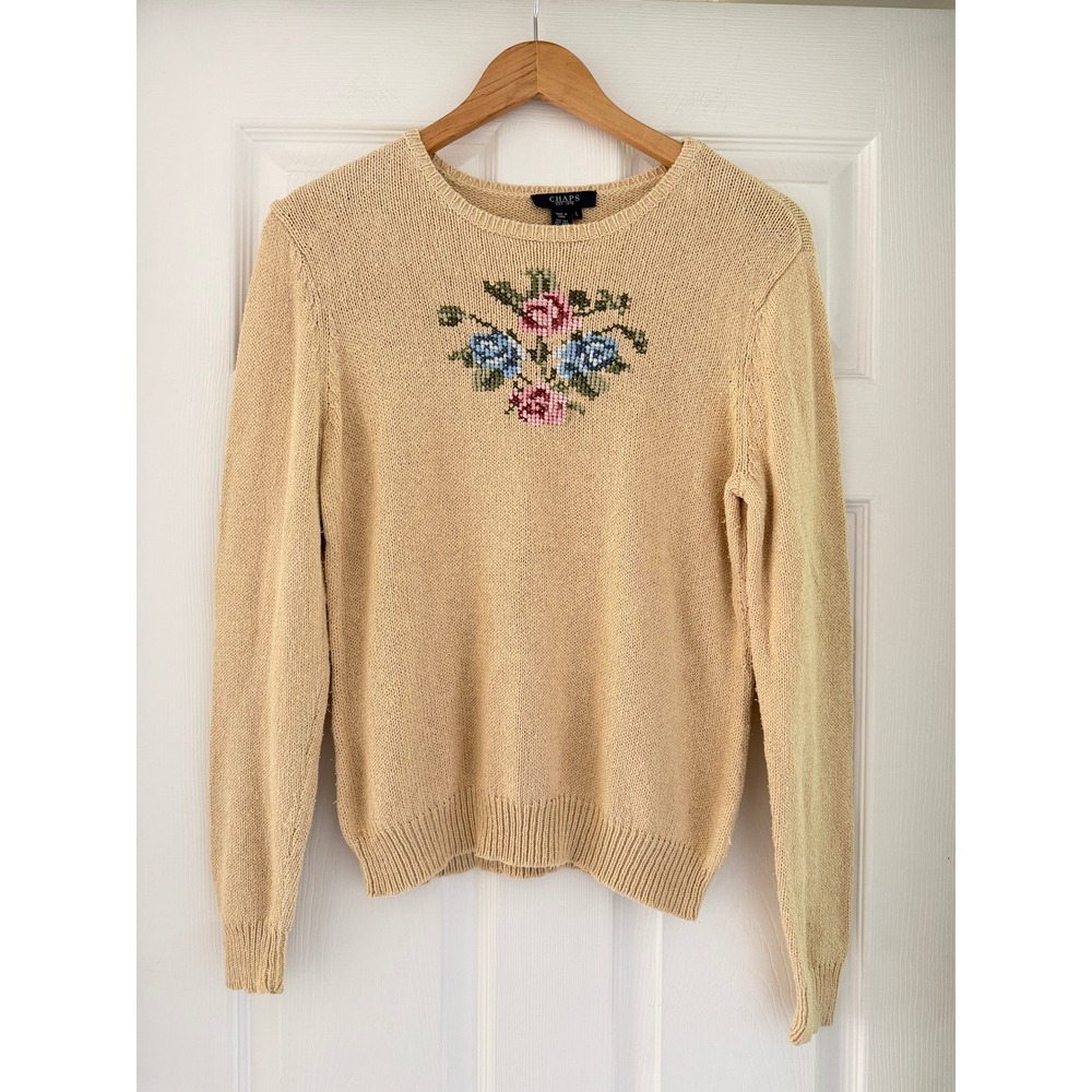 Vintage Knit Needlepoint Floral Cottagecore Sweater Womens